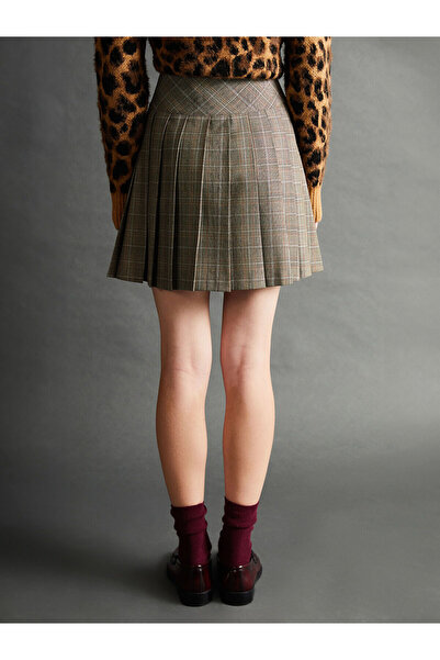 LC Waikiki Özmarka Yeni Sezon Beli Fermuarlı Ekose Kadın Pileli Etek