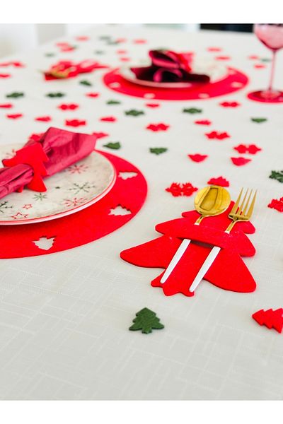 Karter İnovasyon New Year's Themed American Service 12-Person Red, New Year's Decor, Table Ornament