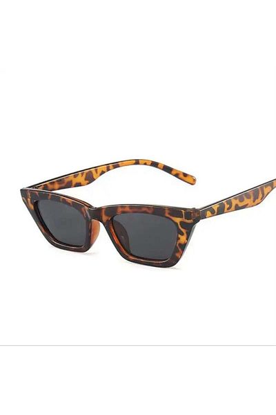 Köstebek Leopard Patterned Horizontal Framed Cateye Sunglasses with Black Lenses