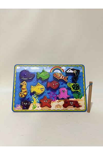 Genel Markalar Ahşap Balık Tutma Oltalı Mıknatıslı Eğitici Zeka Çocuk Oyuncak Aile Oyunu