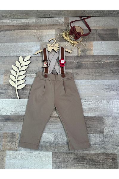 Feriatolye New Year's Concept Baby Boy Santa Claus and Deer Figured Salopet