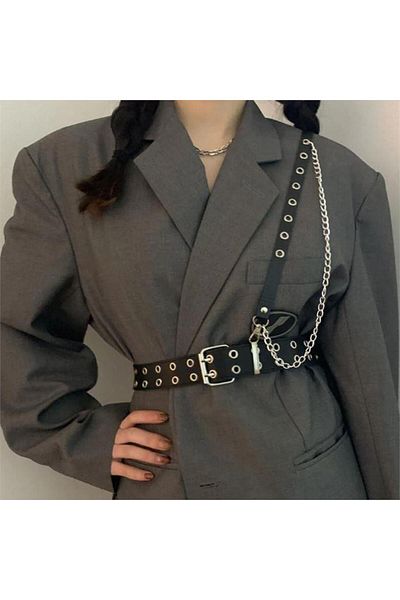 Köstebek Black Faux Leather Belt - Square Buckle, Eyelet and Multi-Use