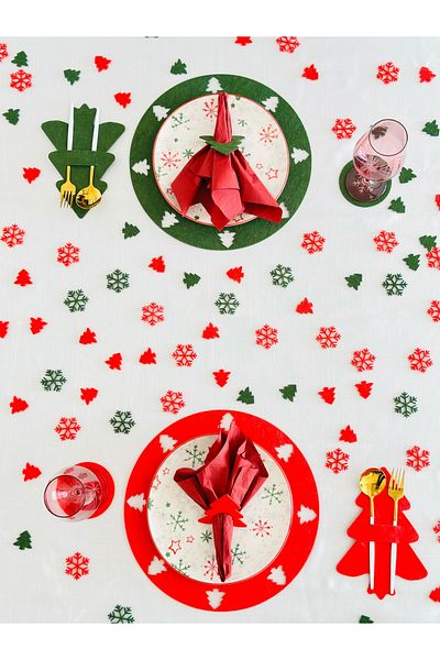 Karter İnovasyon New Year's Themed Red Green 4-Person American Service, New Year's Decorations, Stock Set