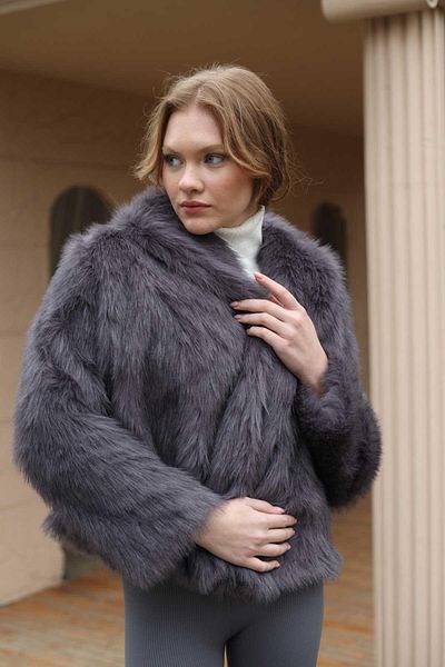 Rays 1773 Model Anthracite Plush Fur Coat