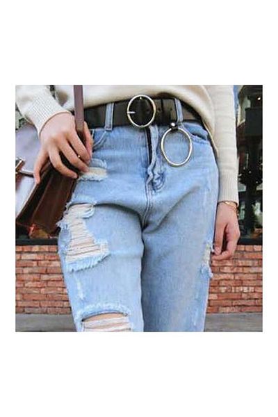 Köstebek Faux Leather Belt with Ring Buckle Detail