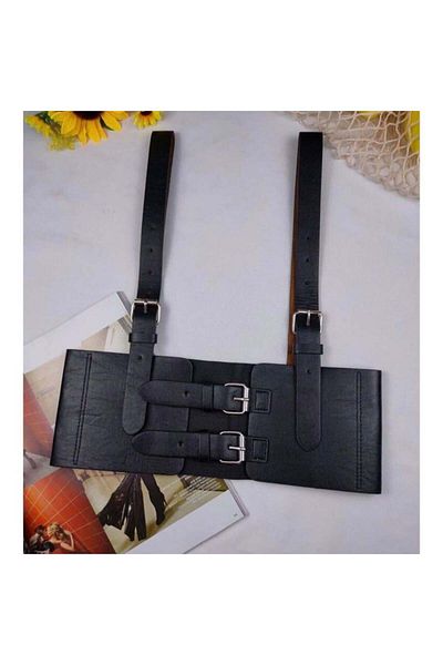 Köstebek Black Leather Harness Belt