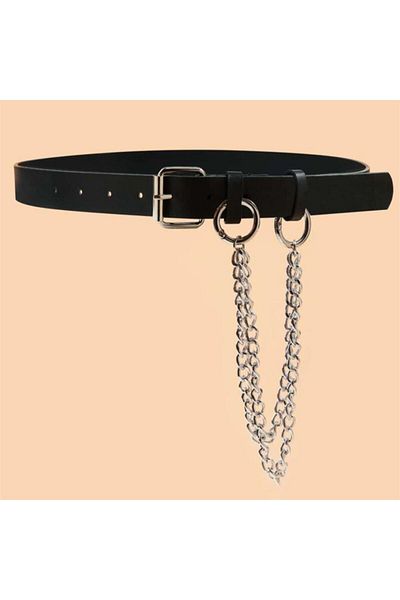 Köstebek Black Ring Double Chain Faux Leather Belt