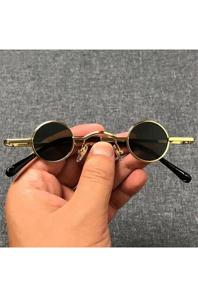 Köstebek Minimal Gold Framed Round Sunglasses