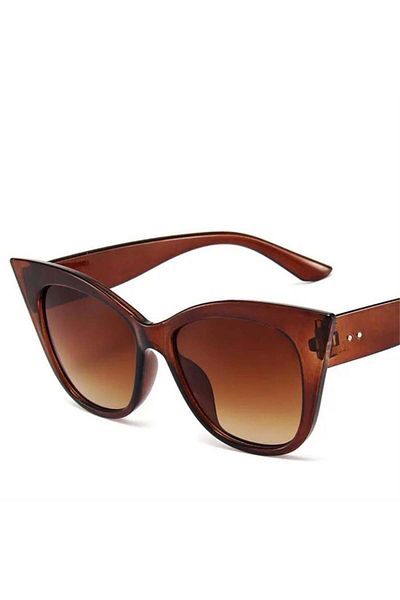 Köstebek Brown Transparent Framed Round Bone Cateye Sunglasses
