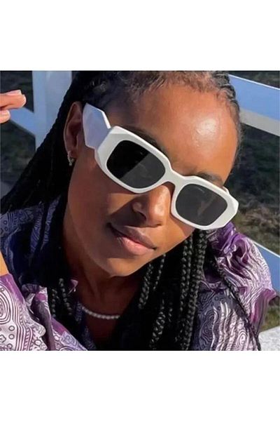 Köstebek White Thick Framed Black Glass Sunglasses