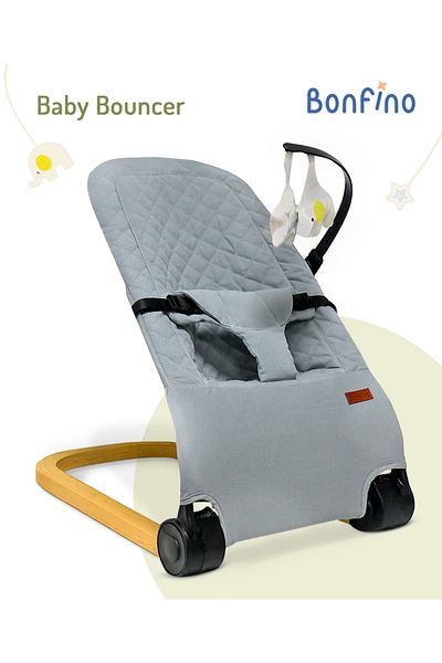 Bonfino Bonfino Little Lift Baby Bouncer with Quilted Melange Fabric, Lightweight, 0 Months+ - Grey