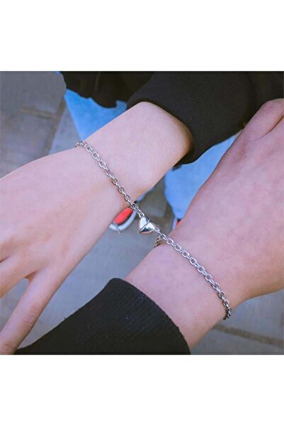 Köstebek Magnet Heart Silver Double Bracelet