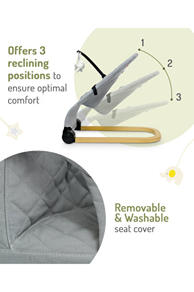 Bonfino Bonfino Little Lift Baby Bouncer with Quilted Melange Fabric, Lightweight, 0 Months+ - Grey
