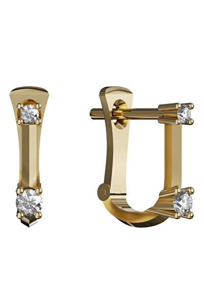 Abries Jewellery 14 Ayar Kadın Pırlanta Altın Tasarım Minimal Küpe