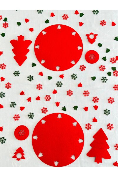 Karter İnovasyon New Year's Themed American Service 12-Person Red, New Year's Decor, Table Ornament