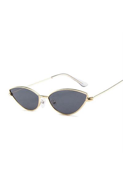 Köstebek Square Thin Gold Framed Cateye Sunglasses with Black Glasses