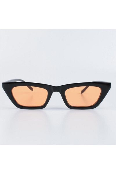 Köstebek Cateye Sunglasses with Black Horizontal Frames and Orange Lenses