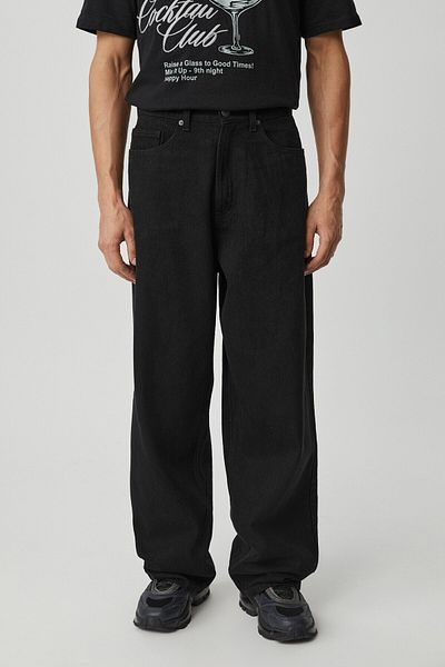 GRIMELANGE Mıkal Men's Baggy Wide Leg Thick Textured 100% Cotton High Quality Anthracite Jeans