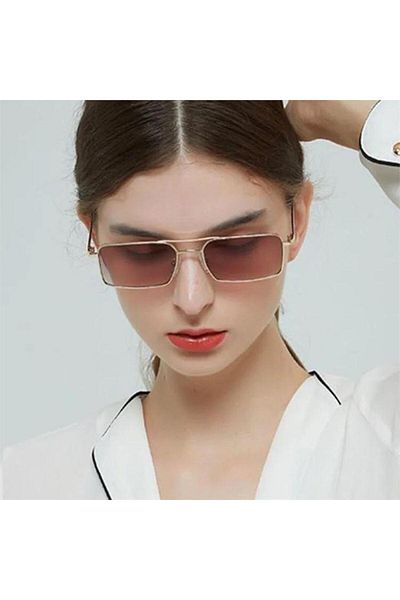 Köstebek Horizontal Sunglasses with Top Bridge Gold Frame and Brown Lenses