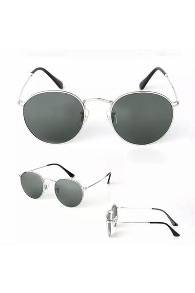 Köstebek Gray Classic Round Framed Black Lens Sunglasses