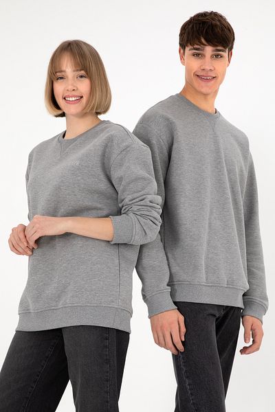 U.S. Polo Assn. Men's Crew Neck Gray Melange Basic Raised Sweatshirt 50295148 -Vr086