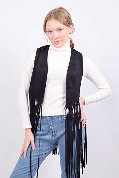 Rays Vestă cu ciucuri model 5018 neagră