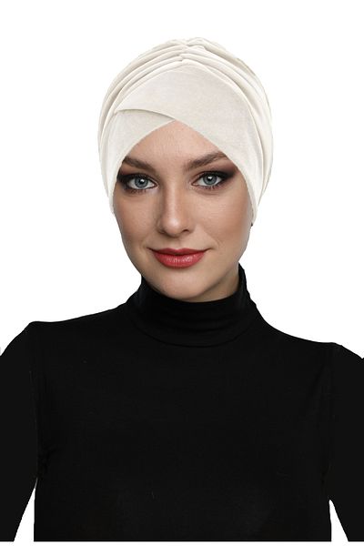 fidan bone Βελούδινο Snowdrop Lined Cream Ready Turban Hijab Bonnet