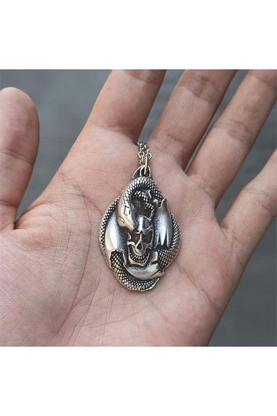 Köstebek Silver Skull Snake Spiral Necklace