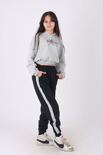 han elegant Set de 2 pantaloni de sport cu mâneci lungi, cu glugă, cu mâneci lungi și cu dungi laterale