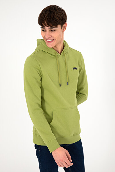 U.S. Polo Assn. Ανδρικό φούτερ με κουκούλα φιστίκι πράσινο βασικό ριγέ 502951...