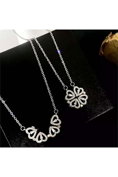 Köstebek Heart Detailed Clover Necklace
