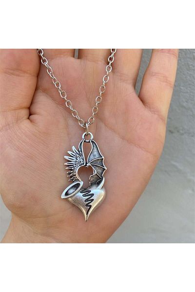 Köstebek Devil and Angel Together Wings Chain Necklace
