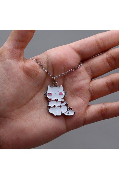 Köstebek White Heart Wrapped Cat Necklace