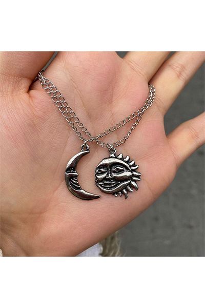Köstebek New Moon And Sun Chain Double Necklace