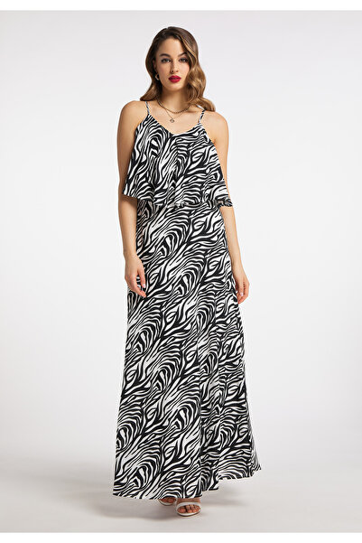 Faina Damen Maxikleid mit Zebra-Print