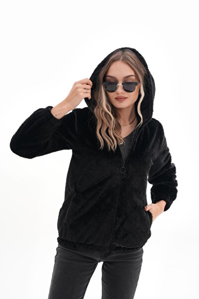 ŞİMAL Women's Hooded Zipper Closure Plush Coat 255122 -