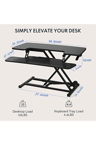 Mahmayi Flexispot Modern 35 Inch Height Adjustable Sit to Stand-up Desk with Keyboard Trey - Black