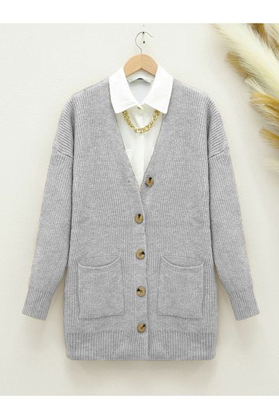 Modamorfo Soft Knit Gray Cardigan - Double Pockets