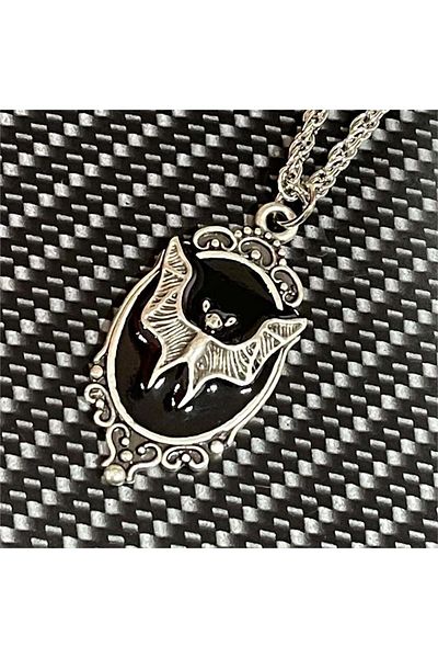 Köstebek Black Bat Locket Necklace