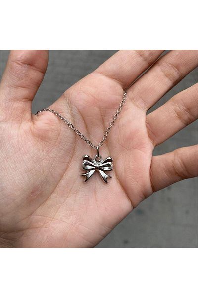 Köstebek Twin Bow Tie Bow Silver Necklace
