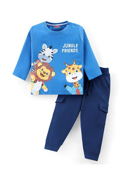 Babyhug Babyhug - T-Shirt & Pant Set With Animals Print - Blue