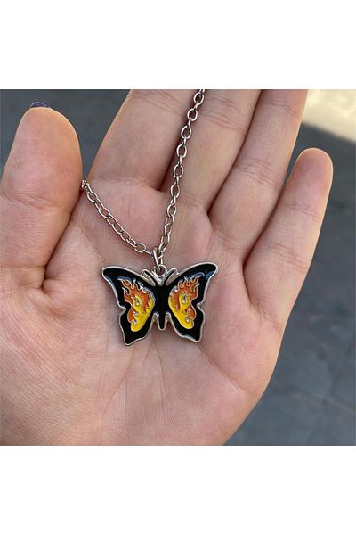 Köstebek Aesthetic Yellow Butterfly Chain Necklace