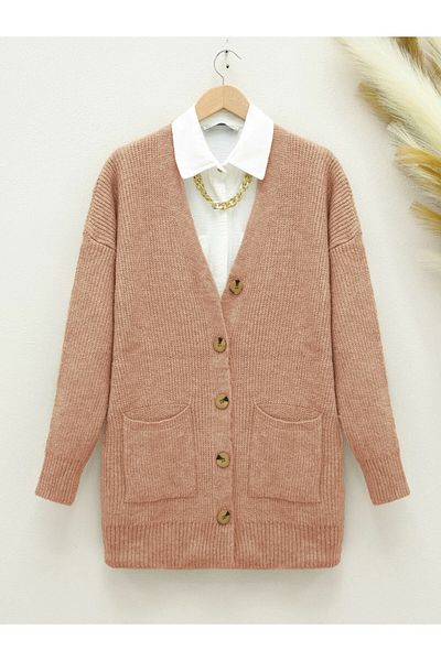 Modamorfo Soft Knit Cardigan with Double Pockets - Salmon
