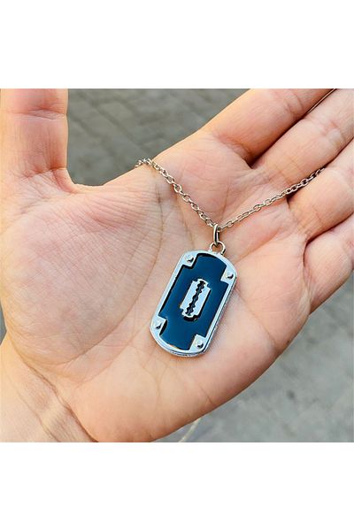 Köstebek Silver Necklace - Black, Thick Imprint with Razor Detail and Rivet