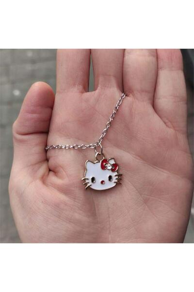Köstebek Kırmızı Tokalı Hello Kitty Face Kolye
