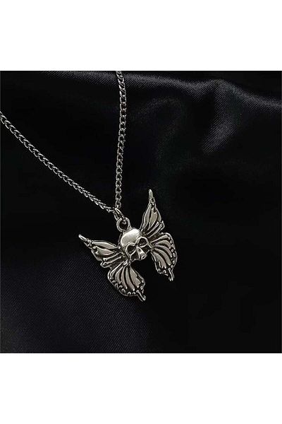 Köstebek Butterfly Skull Necklace