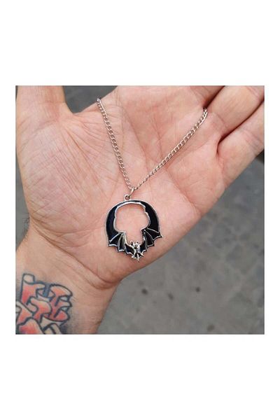 Köstebek Gothic Sharp Bat Black Chain Necklace