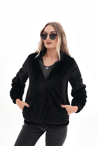 ŞİMAL Kadın Kapüşonlu Fermuar Kapamalı Peluş Mont 255122 -