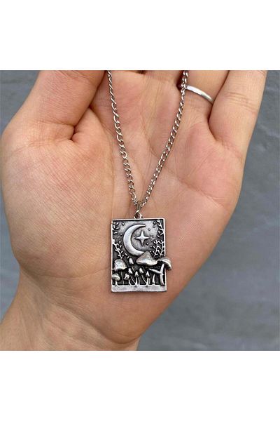 Köstebek Mushroom Landscape Locket Chain Necklace
