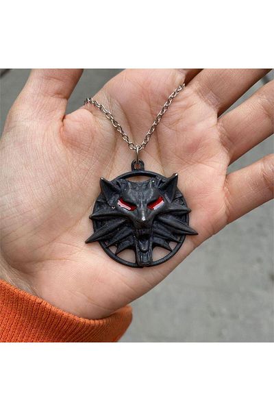 Köstebek Black The Witcher Wolf Head Chain Necklace